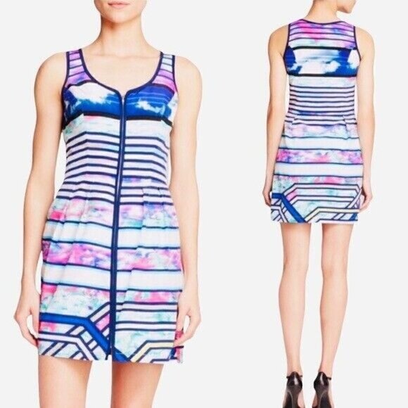 AMANDA Uprichard Conversation Cloud Print Silk Dress Zip Front Size Small - Picture 1 of 8